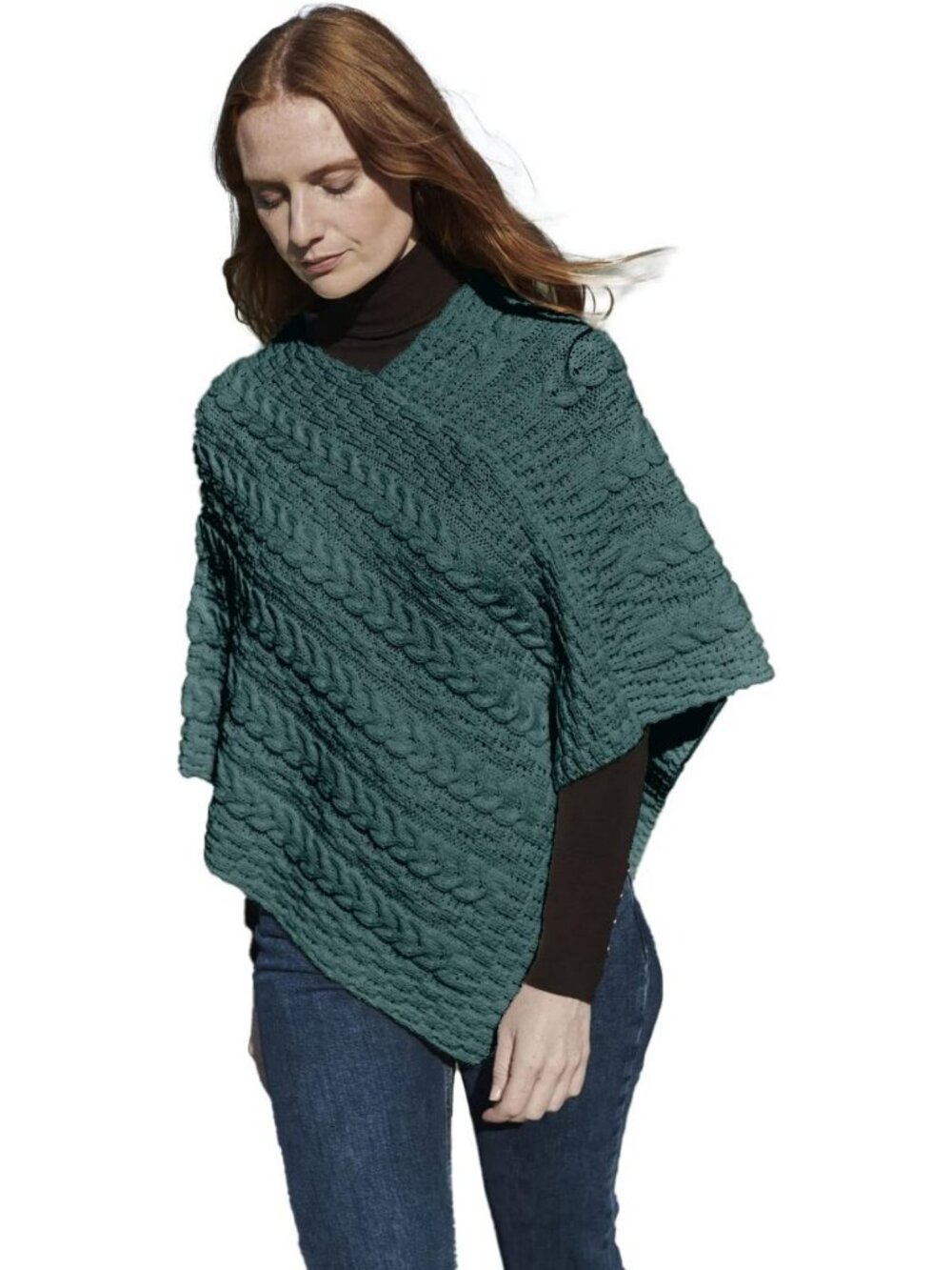 Cozy Merino Wool Irish Poncho Cape | Women's Aran Knit Cardigan in Army Green